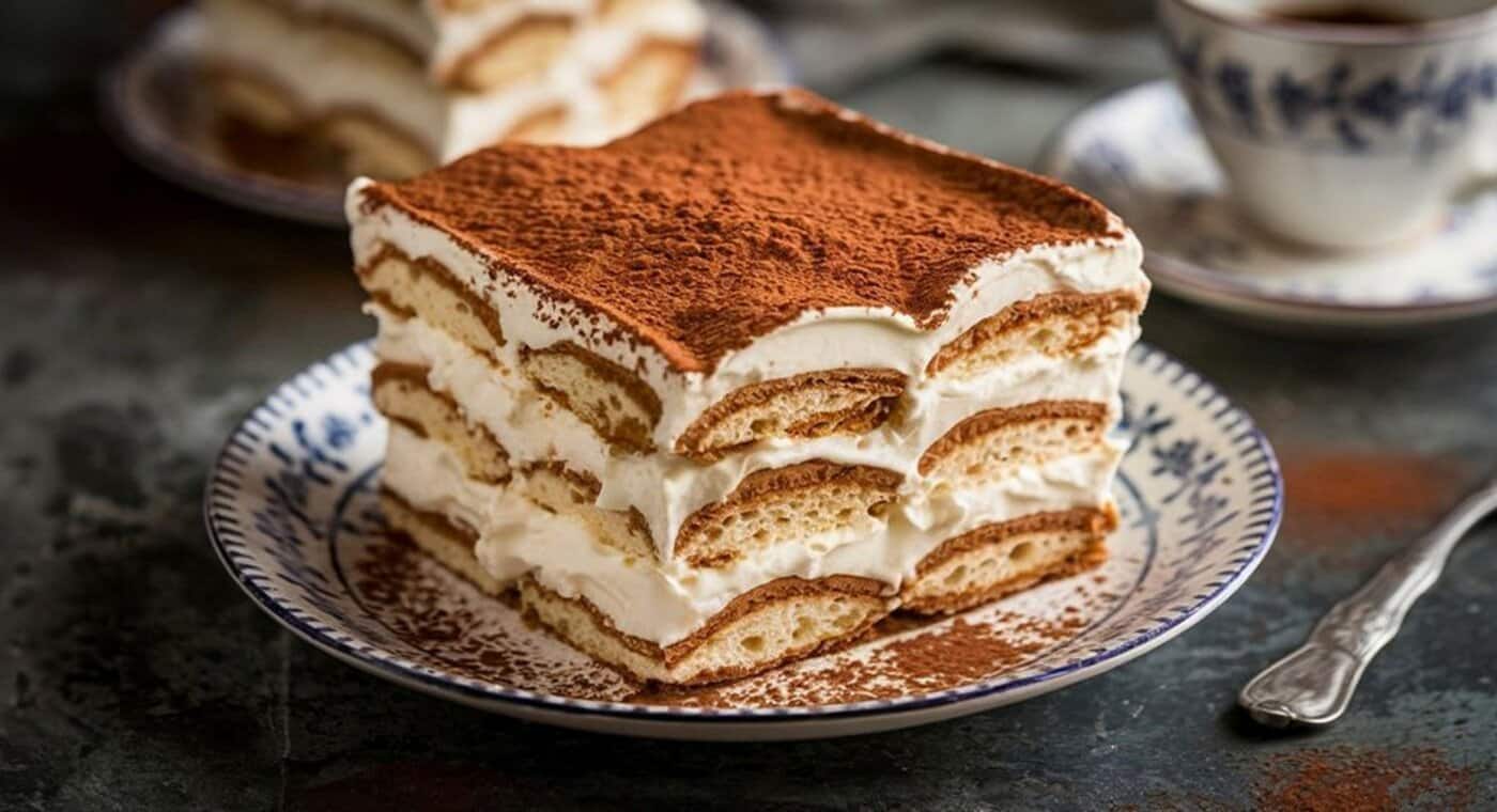 Kawałek tiramisu na talerzyku