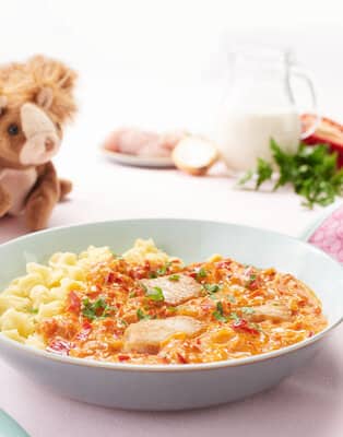 Turkey steaks with pepper and onion goulash