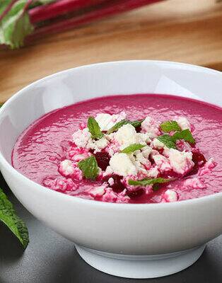 Chilled beetroot gazpacho with crumbled feta & mint