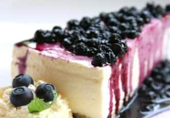New York Cheesecake With Blueberry and Blackberry Drizzle