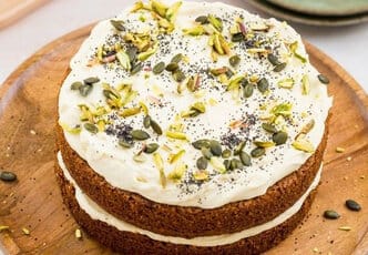 Génoise à la pulpe, au jus de carottes et gingembre