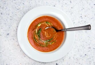 Quick Rich Tomato Soup with Pesto