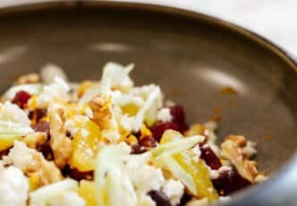 Brunoise de betterave, feta, noix et orange