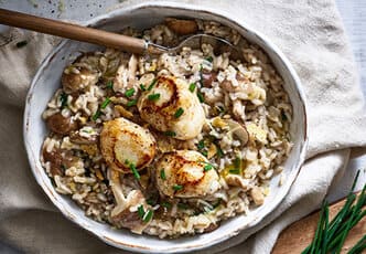Risotto aux champignons et aux Saint-Jacques