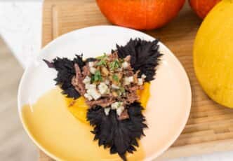 Purée de butternut au thym et confit de canard