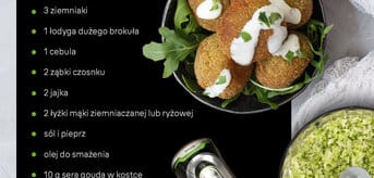 Placki z łodygi brokuła – pomysł na wykorzystanie resztek brokuła - składniki i niezbędne akcesoria - infografika