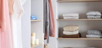 Szafa z poukładanymi i złożonymi ubraniami