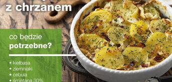 zapiekanka z białej kiełbasy z chrzanem