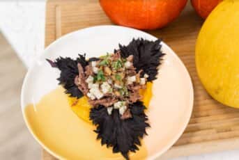 Purée de butternut au thym et confit de canard