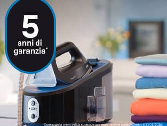 Garanzia di 5 anni su ferri da stiro e sistemi stiranti.