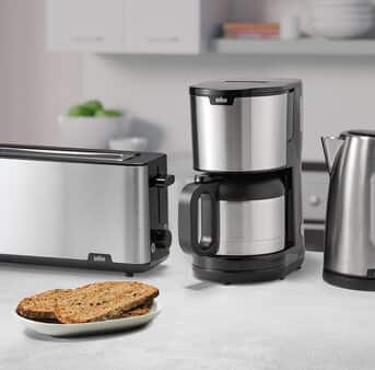 Braun Purshine collection with toaster, coffee machine and water kettle