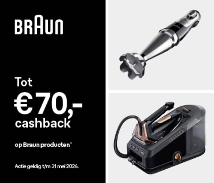 Tot €70,- cashback op geselceerde Braun producten.