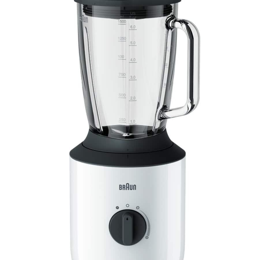 Valkoinen PowerBlend 3 -tehosekoitin lasikannulla